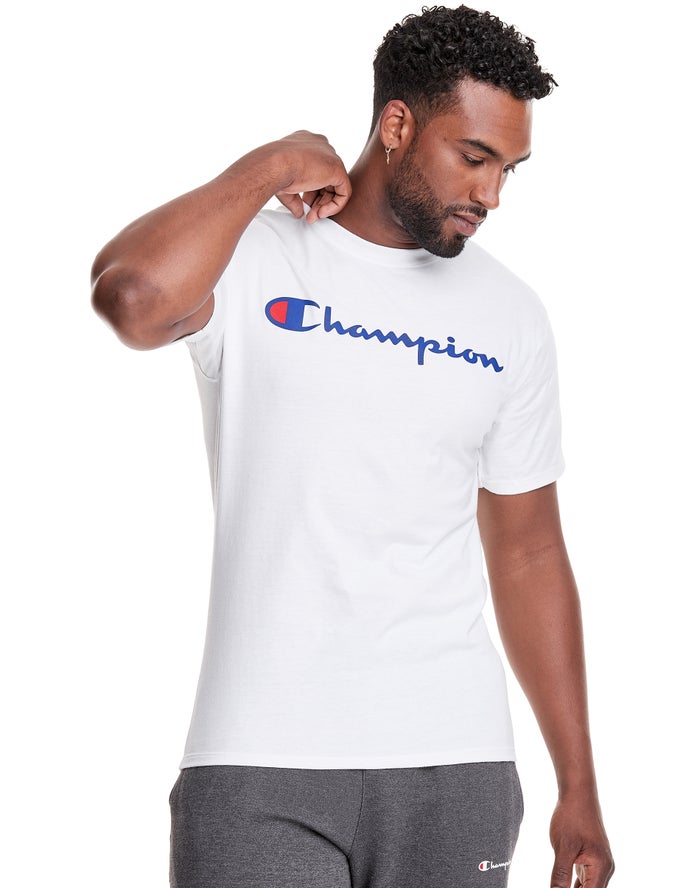 Champion Herre T-Shirts Hvide - Graphic Jersey Script Logo - Danmark CXS-045612